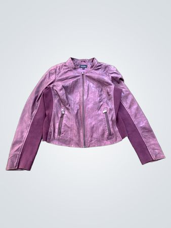 Veste en cuir bordeaux pour femme