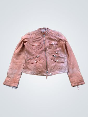 Moddison Women's Brown Leather Quilted Moto Jacket