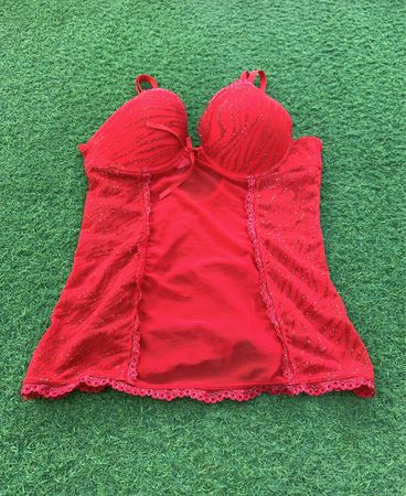 Native Intimates Rote Funkelnde Spitzenbesatz Korsett Babydoll Unterwäsche