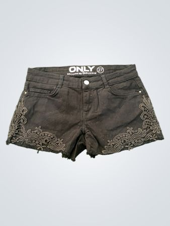ONLY Black Denim Shorts with Lace Detail
