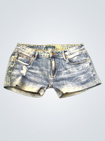 Blue Denim Shorts with Rhinestone Pockets