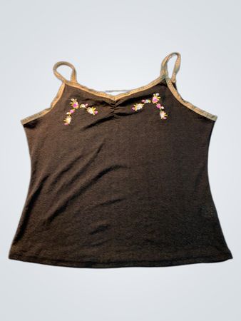 Elras Dark Grey Camisole with Floral Embroidery