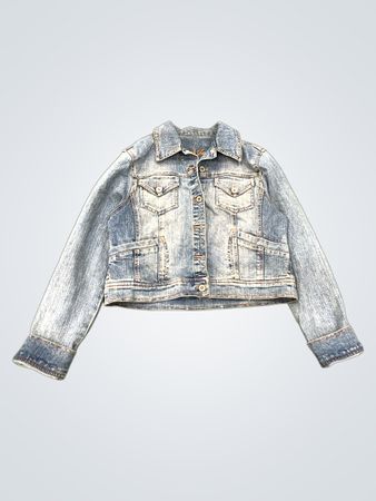 Denim Jacket with Peace and Butterfly Embroidery