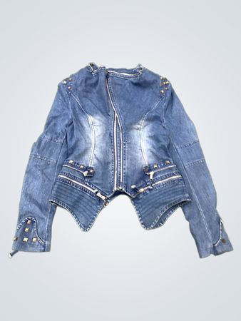 Women's Denim Jacket with Studs and Zippers
