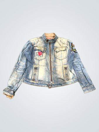 CAMPER JEANS Damen Jeansjacke mit Rosen-Patches