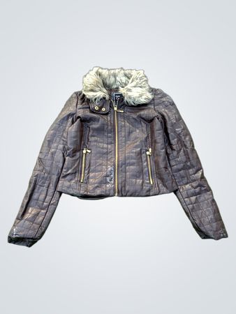 Lane Crawford New York Quilted Faux Leather Jacket with Fur Collar
