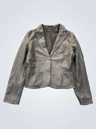 Giacca blazer nera in pelle Sisley