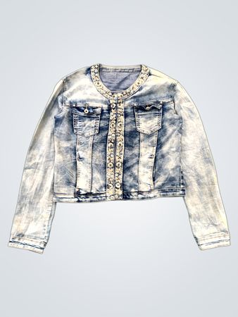Jeansjacke mit verziertem Kragen
