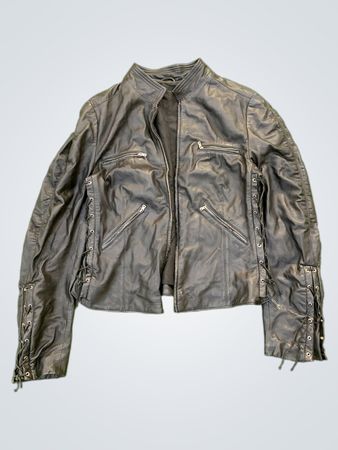Black Leather Jacket with Lace-up Sides
