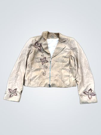 Jaqueta Cropped Marrom Feminina VMG com Apliques