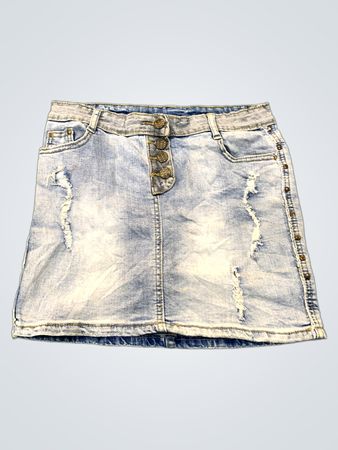 Jeansrock mit Knopfleiste und Used-Details