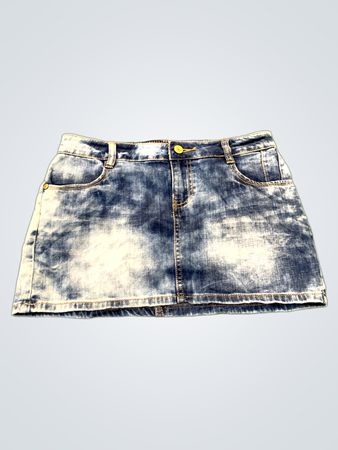 Blauer Jeansrock mit gemustertem Bund