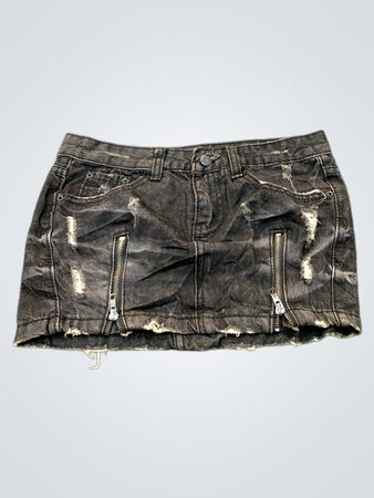 Schwarz-zerfetzter Denim-Minirock
