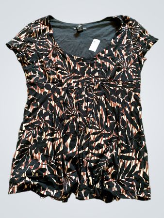New York & Company Women's Kurzärmeliges Oberteil mit Blattmuster