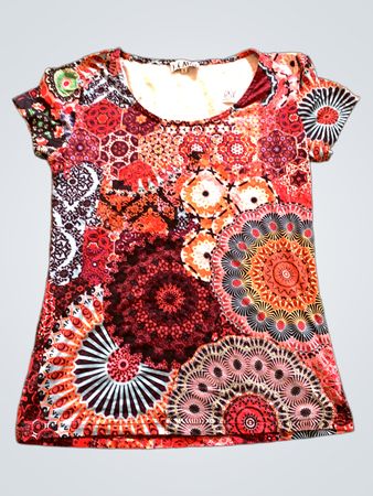 KEawa Damen T-Shirt mit Mandala-Print und kurzen Ärmeln