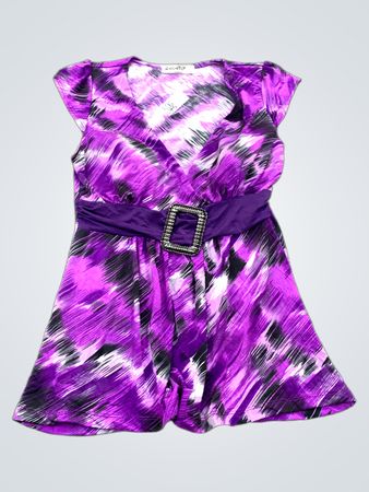 ZAWARI Lila abstrakter Print V-Ausschnitt Kleid mit Gürtel