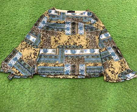 Neunzig Patchwork-Print Bluse mit Glockenärmeln