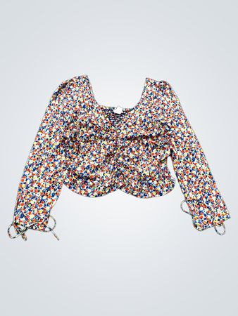 H&M Blumen-Mieder-Longsleeve-Cropped-Top