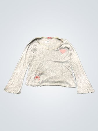 Granita Lingerie graues Langarm-V-Ausschnitt-Oberteil mit pinkem Herz-Detail