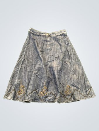 Jeans-Minirock im A-Linien-Schnitt mit Blumenstickerei