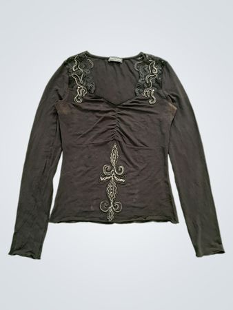 Sonia Fortuna Firenze Schwarzes verziertes Langarm-Oberteil