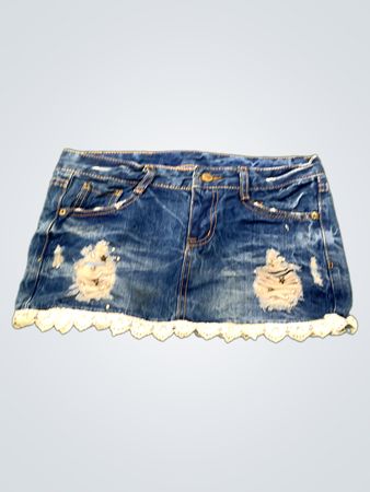 Jeansrock mit Spitzenbesatz