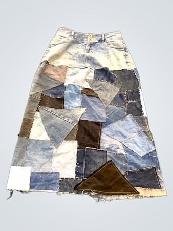 Upcycled Just Jeans Denim Patchwork Midirock Größe 10