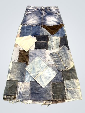 Upcycelter Benetton-Jeans Patchwork-Denim Maxi-Rock