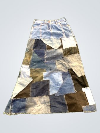 Umgestellter Patchwork-Denim-Maxirock
