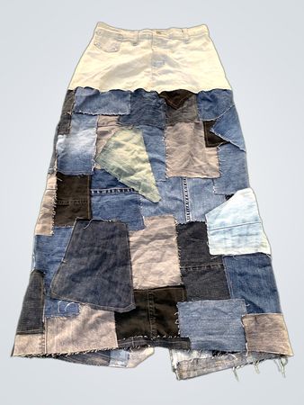 Upgearbeiteter Flying Dragon Patchwork-Jeansmaxirock