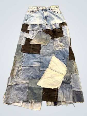 Upgecycelter Bershka Patchwork-Denim-Maxirock