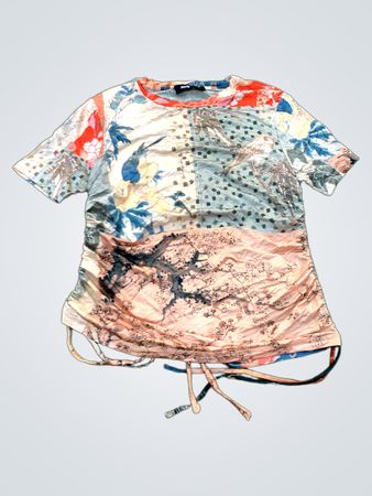 Desigual gerafftes T-Shirt mit Blumenmuster