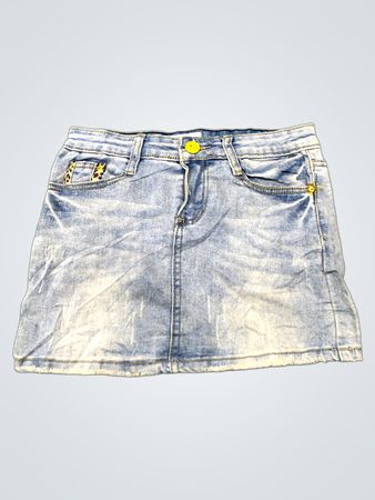 Hellblauer Jeans-Minirock mit Leopardenmuster-Taschenbesatz