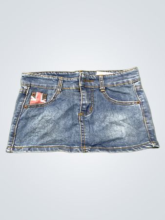 Blauer Jeans-Minirock mit Union-Jack-Aufnäher