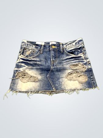 8bun gee Women's Distressed Denim Mini Skirt