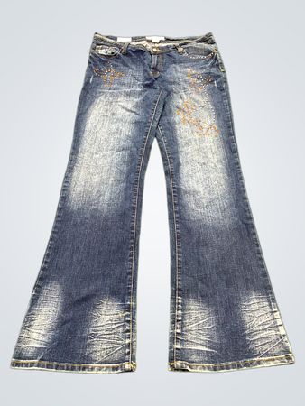 Pretty Jeans Damen Schlagjeans in Blau mit Verzierungen
