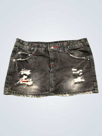 XING WEI JEANS Distressed Denim Minirock