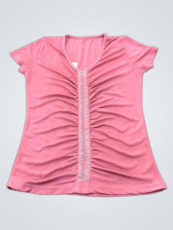 Rosa gerafftes Top mit Strassverzierung
