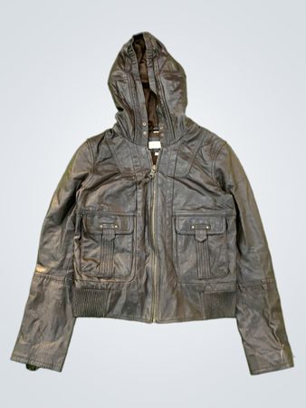 June Women's Black Faux Leather Hooded Jacket