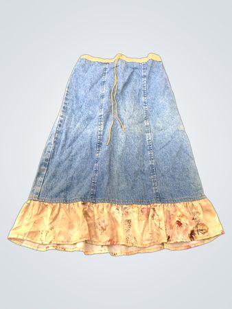 Denim-Maxirock mit Blumenvolant am Saum