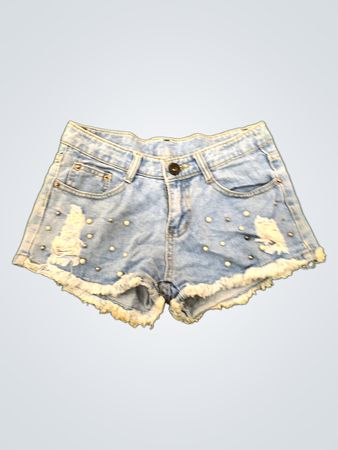Damen-Jeansshorts mit Perlen und Rissen