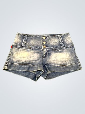 Denim-Shorts mit rotem Label
