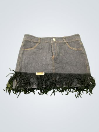 Denim-Minirock mit Fransen