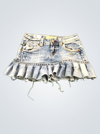 Upcycled MEK DENIM USA Rüschiger Denim-Rock
