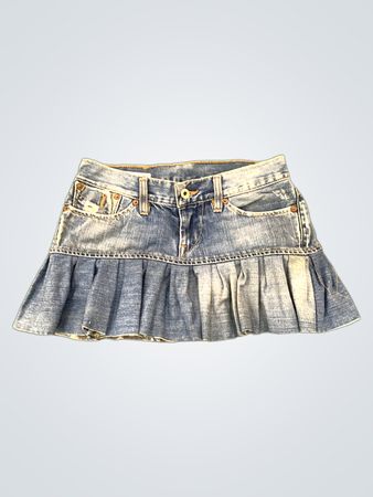Upgearbeiteter Jeansrock mit plissiertem Saum