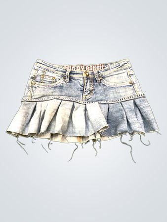 Upgecycelter EDC by Esprit Denim-Rock mit plissiertem Volant