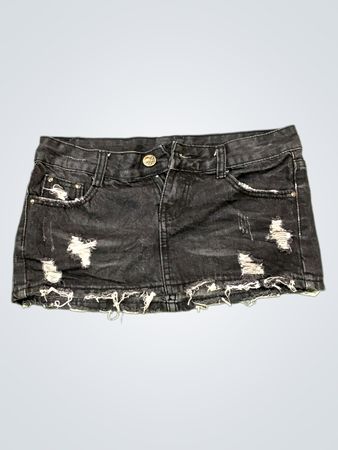 Schwarzer, used-look Mini-Jeansrock