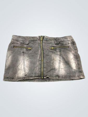 YISHION Damen Jeans-Minirock in Grau mit Reißverschluss vorn