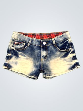 Jeans-Shorts mit kariertem Futter