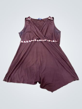 Redmos Damen braunes ärmelloses verziertes Wickel-Top